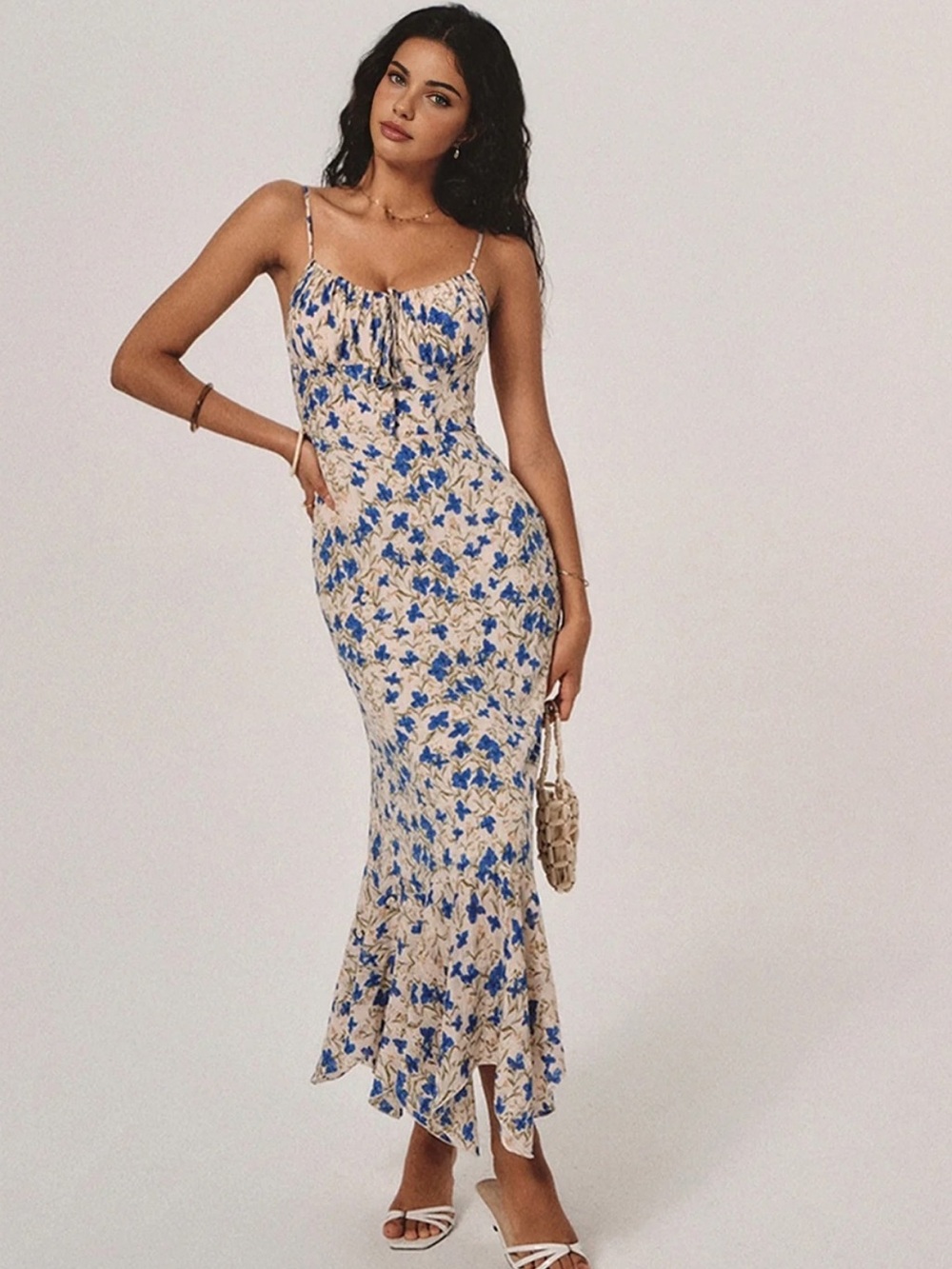 Floral Print Knotted Irregular Hem Dress